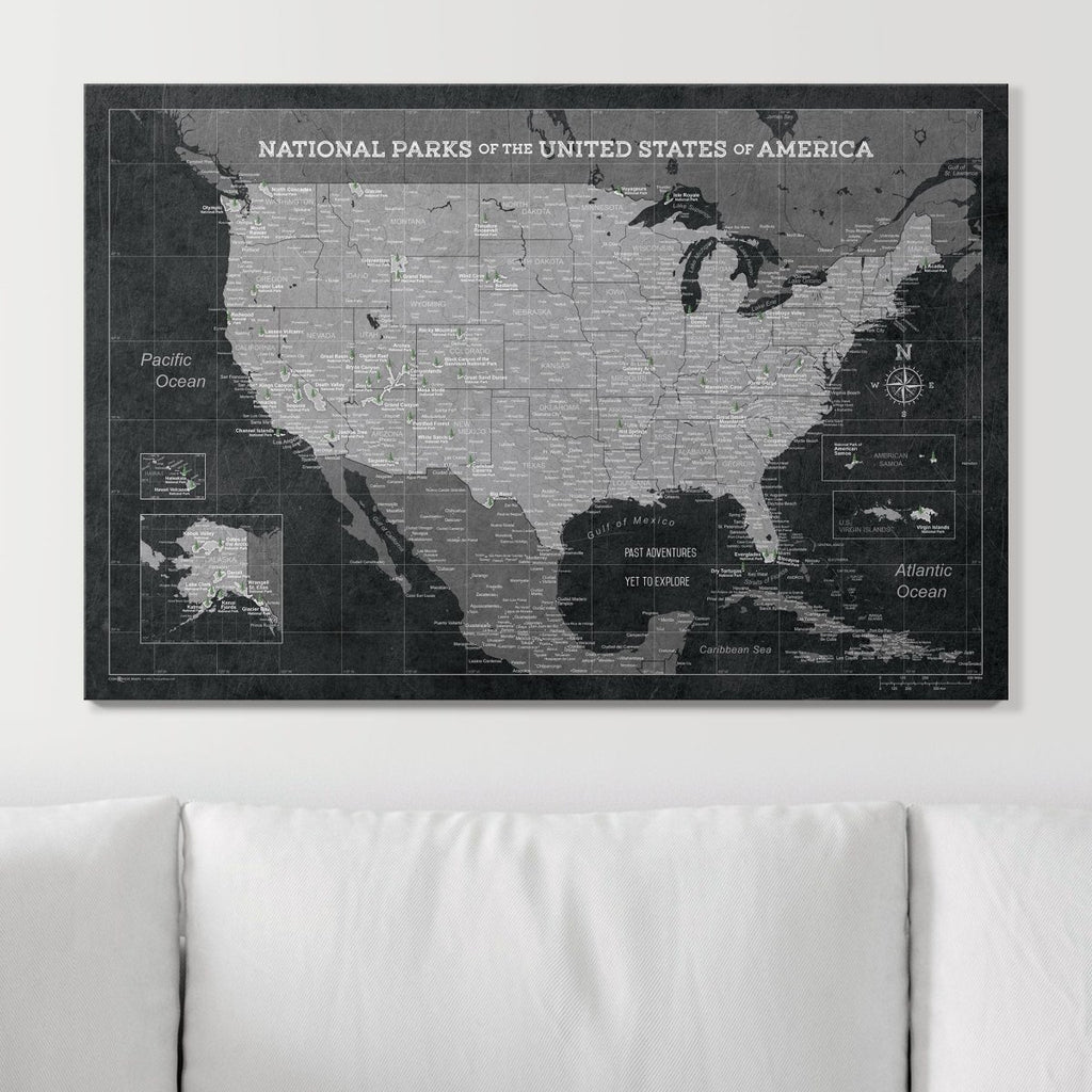 Push Pin National Parks Map - Modern Slate - Pins Included! - Liza Pruitt