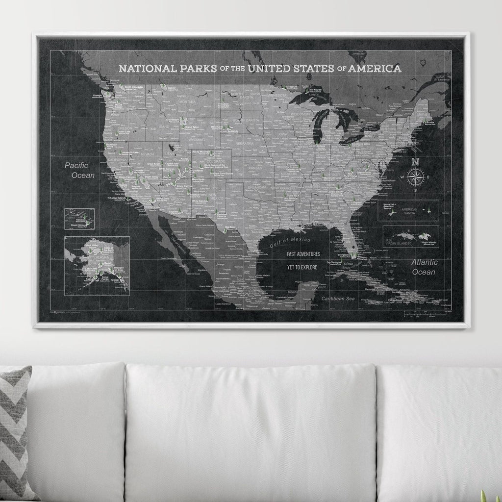 Push Pin National Parks Map - Modern Slate - Pins Included! - Liza Pruitt