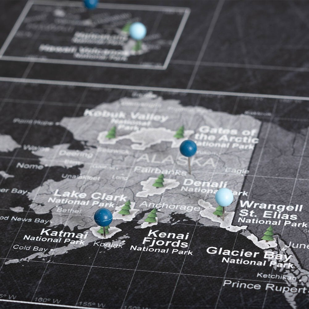 Push Pin National Parks Map - Modern Slate - Pins Included! - Liza Pruitt