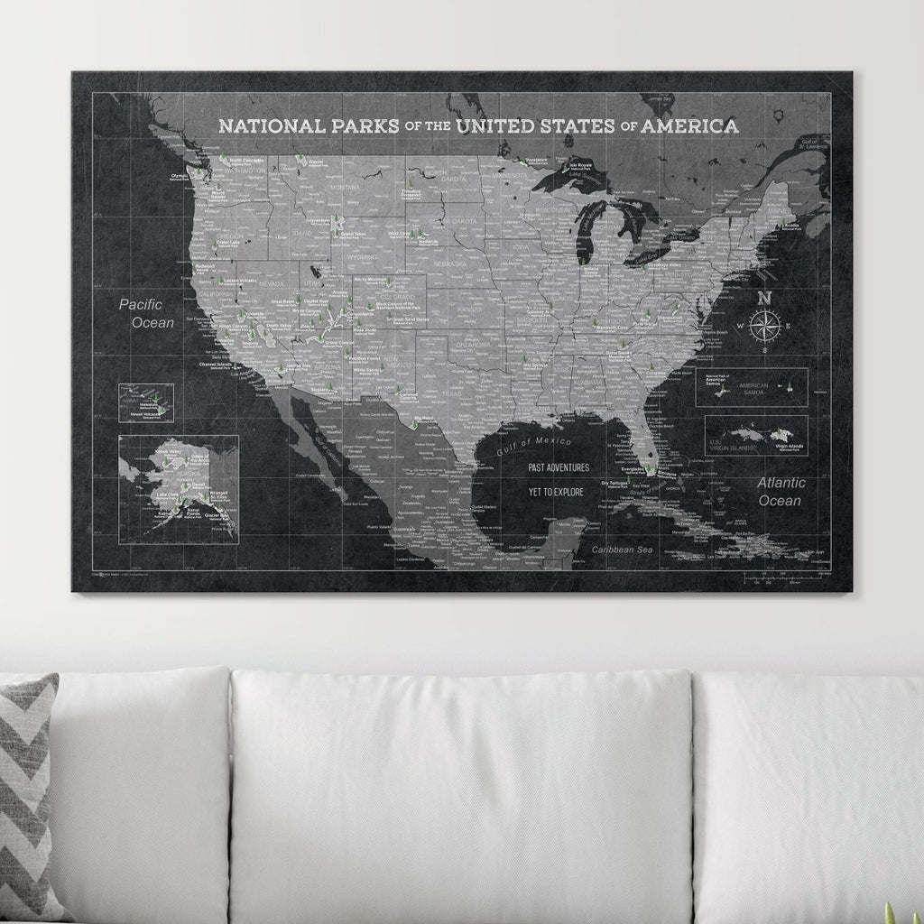 Push Pin National Parks Map - Modern Slate - Pins Included! - Liza Pruitt