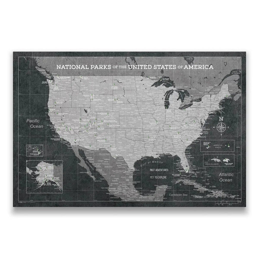 Push Pin National Parks Map - Modern Slate - Pins Included! - Liza Pruitt