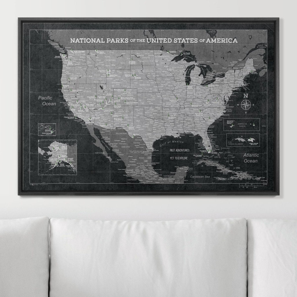 Push Pin National Parks Map - Modern Slate - Pins Included! - Liza Pruitt