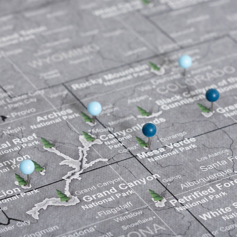 Push Pin National Parks Map - Modern Slate - Pins Included! - Liza Pruitt