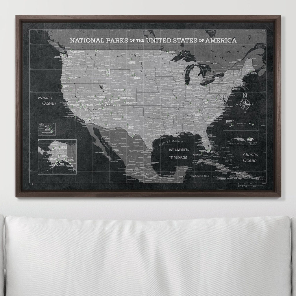 Push Pin National Parks Map - Modern Slate - Pins Included! - Liza Pruitt