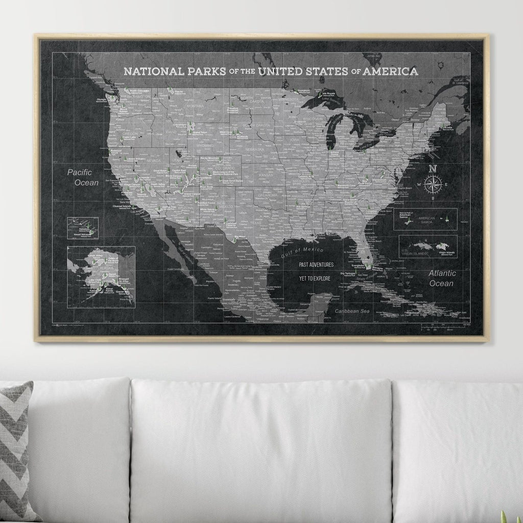Push Pin National Parks Map - Modern Slate - Pins Included! - Liza Pruitt