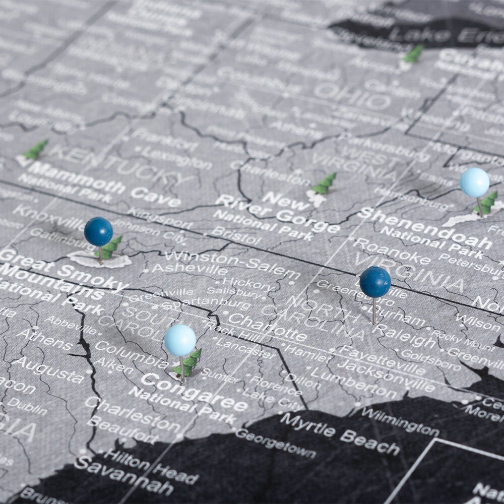 Push Pin National Parks Map - Modern Slate - Pins Included! - Liza Pruitt