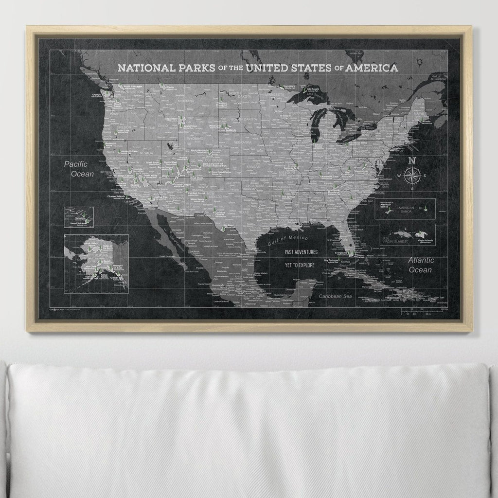 Push Pin National Parks Map - Modern Slate - Pins Included! - Liza Pruitt