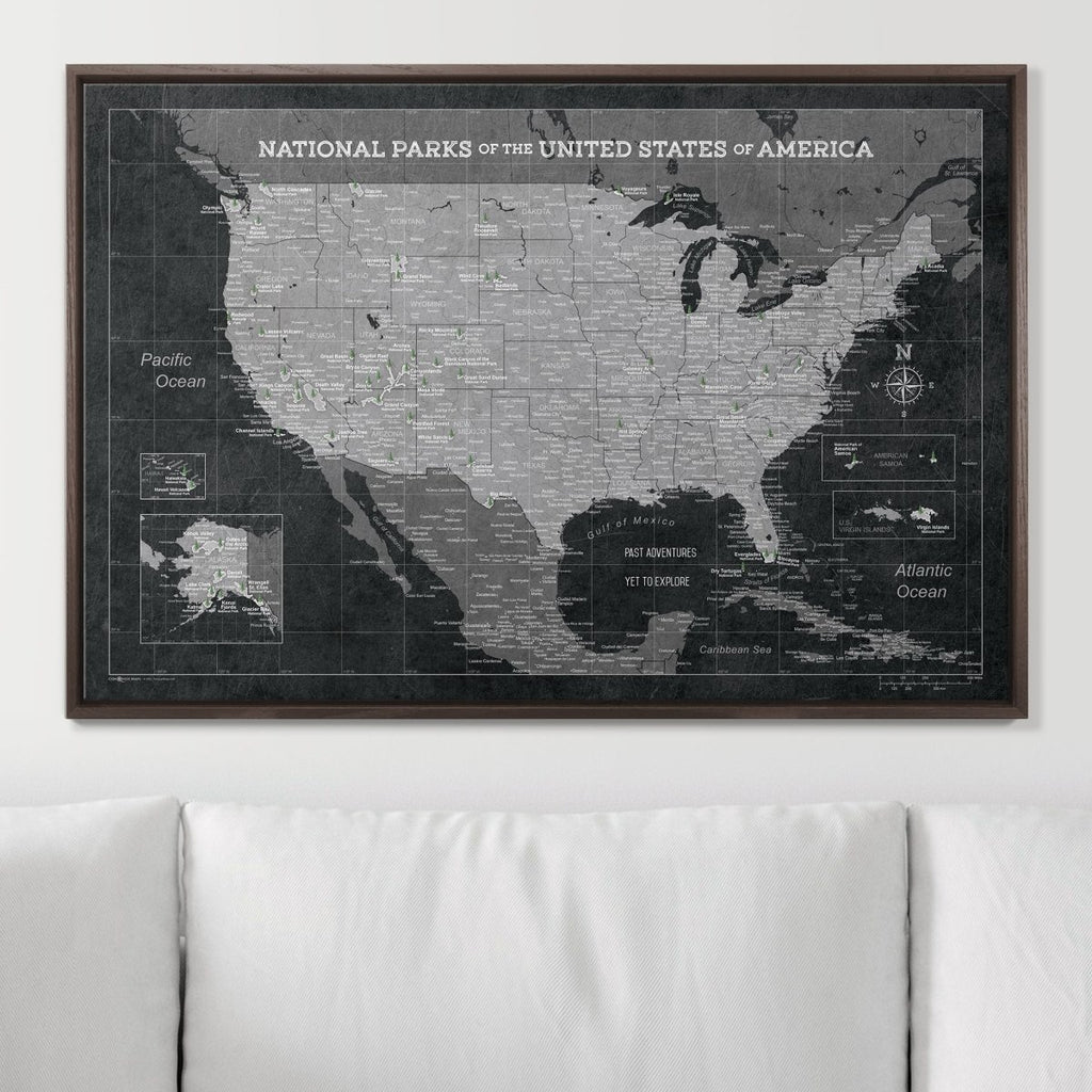 Push Pin National Parks Map - Modern Slate - Pins Included! - Liza Pruitt