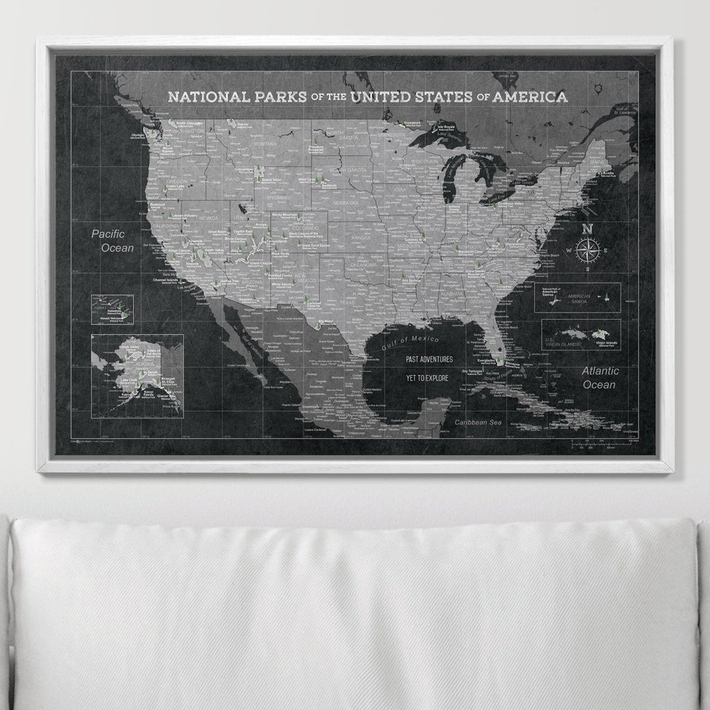 Push Pin National Parks Map - Modern Slate - Pins Included! - Liza Pruitt
