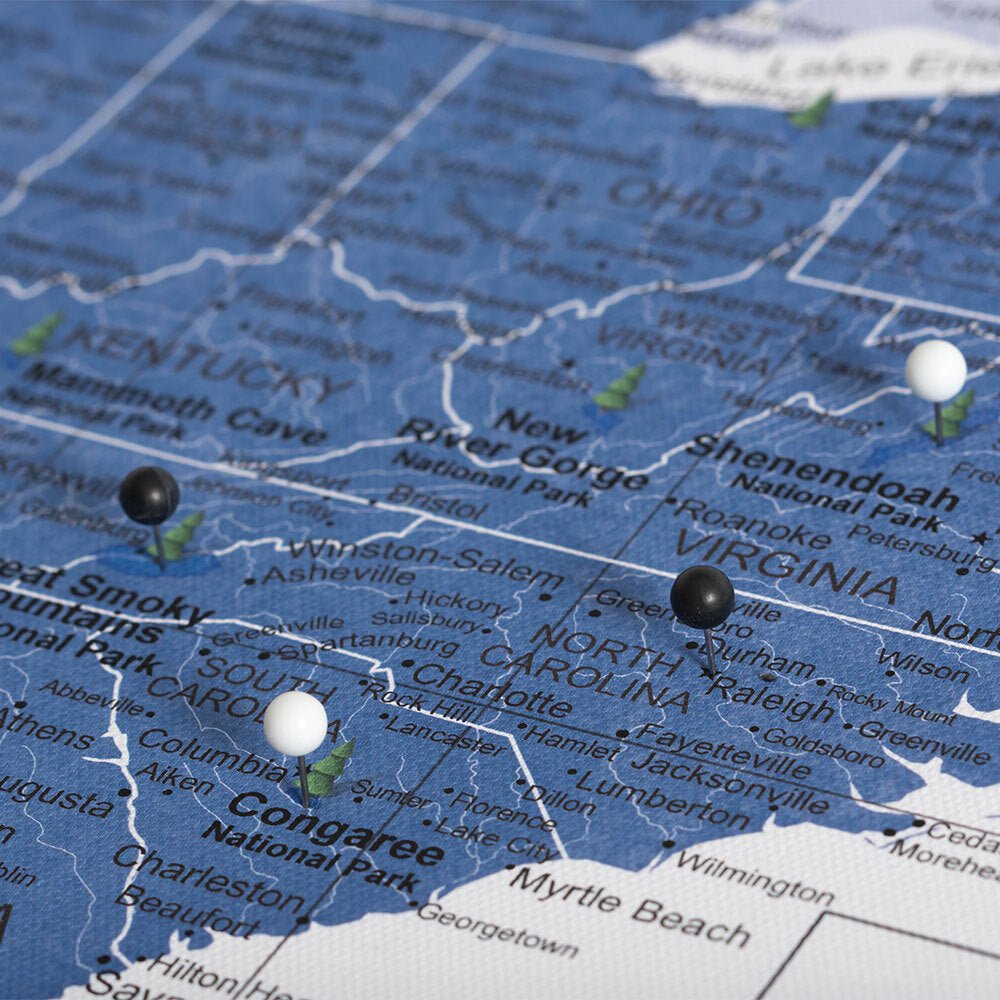 Push Pin National Parks Map - Navy Color Splash - Pins Included! - Liza Pruitt