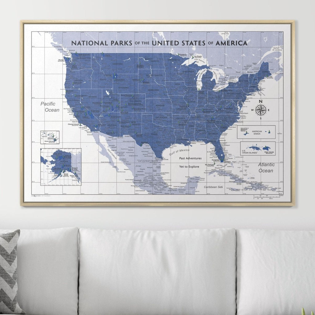 Push Pin National Parks Map - Navy Color Splash - Pins Included! - Liza Pruitt