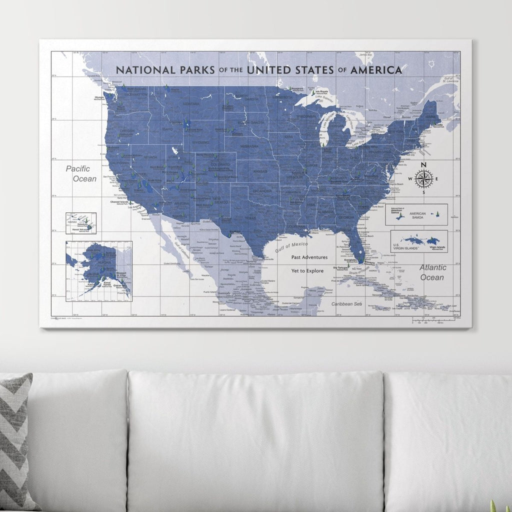 Push Pin National Parks Map - Navy Color Splash - Pins Included! - Liza Pruitt