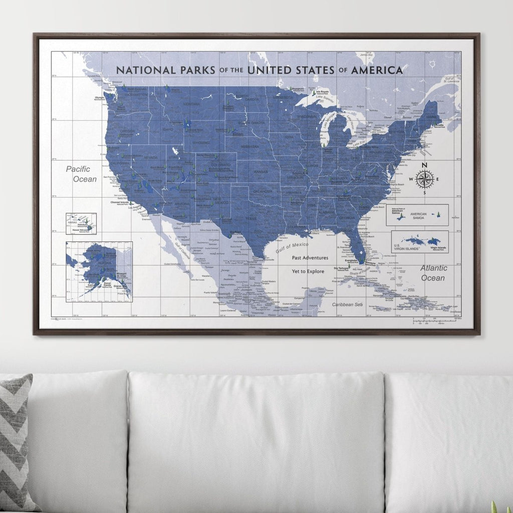 Push Pin National Parks Map - Navy Color Splash - Pins Included! - Liza Pruitt