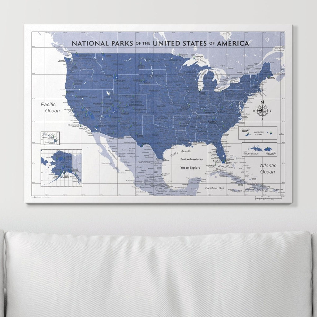 Push Pin National Parks Map - Navy Color Splash - Pins Included! - Liza Pruitt