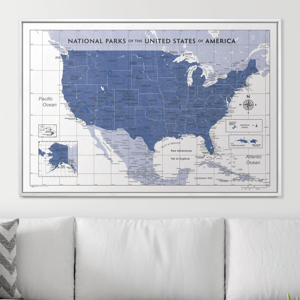 Push Pin National Parks Map - Navy Color Splash - Pins Included! - Liza Pruitt