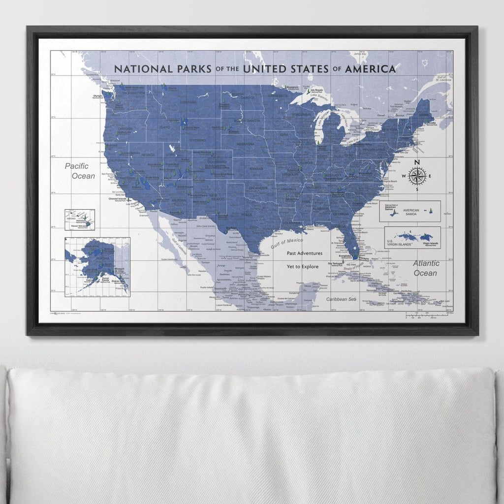 Push Pin National Parks Map - Navy Color Splash - Pins Included! - Liza Pruitt