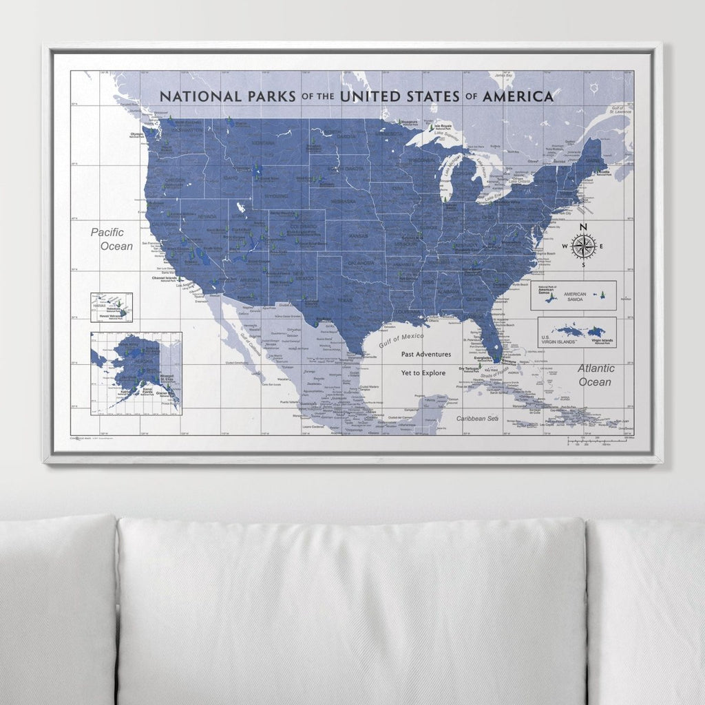 Push Pin National Parks Map - Navy Color Splash - Pins Included! - Liza Pruitt