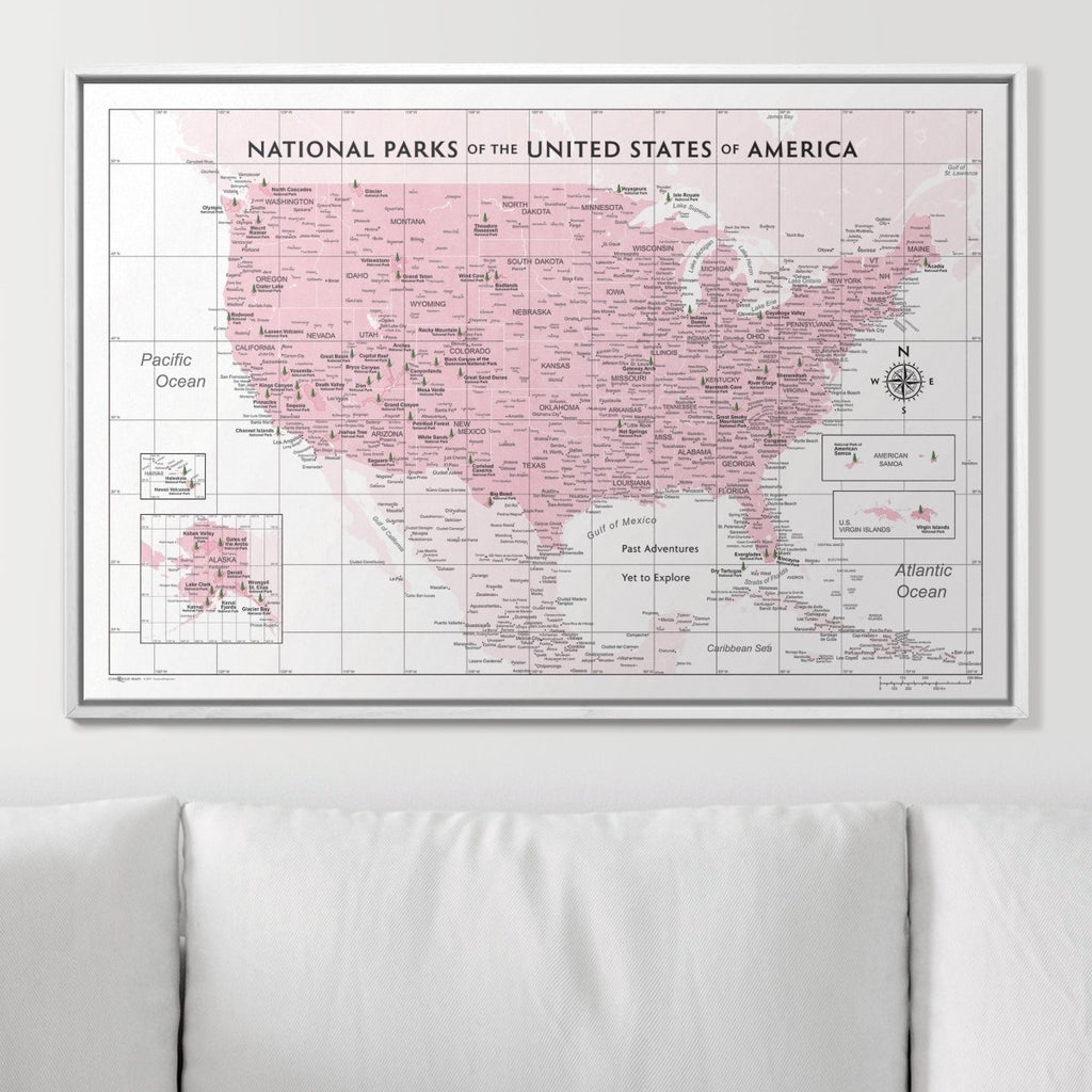 Push Pin National Parks Map - Pink Color Splash - Pins Included! - Liza Pruitt