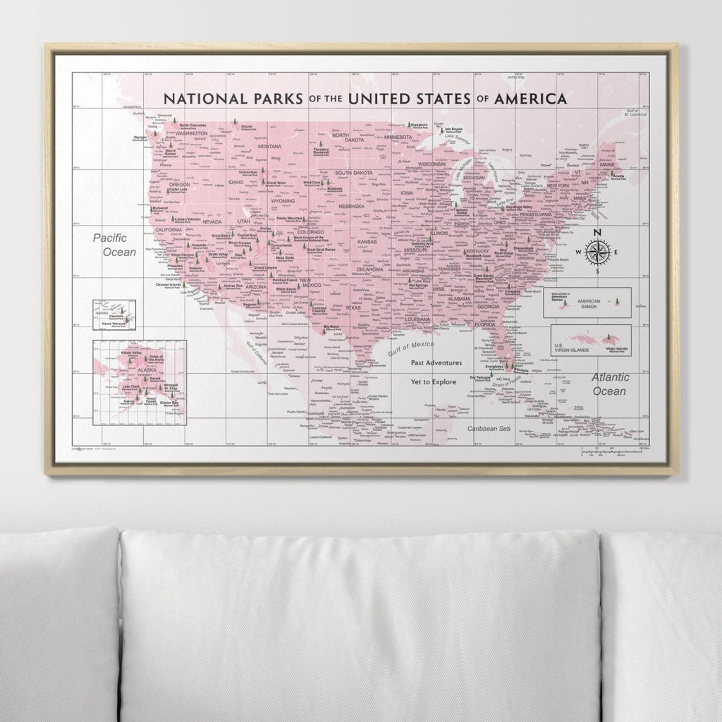Push Pin National Parks Map - Pink Color Splash - Pins Included! - Liza Pruitt
