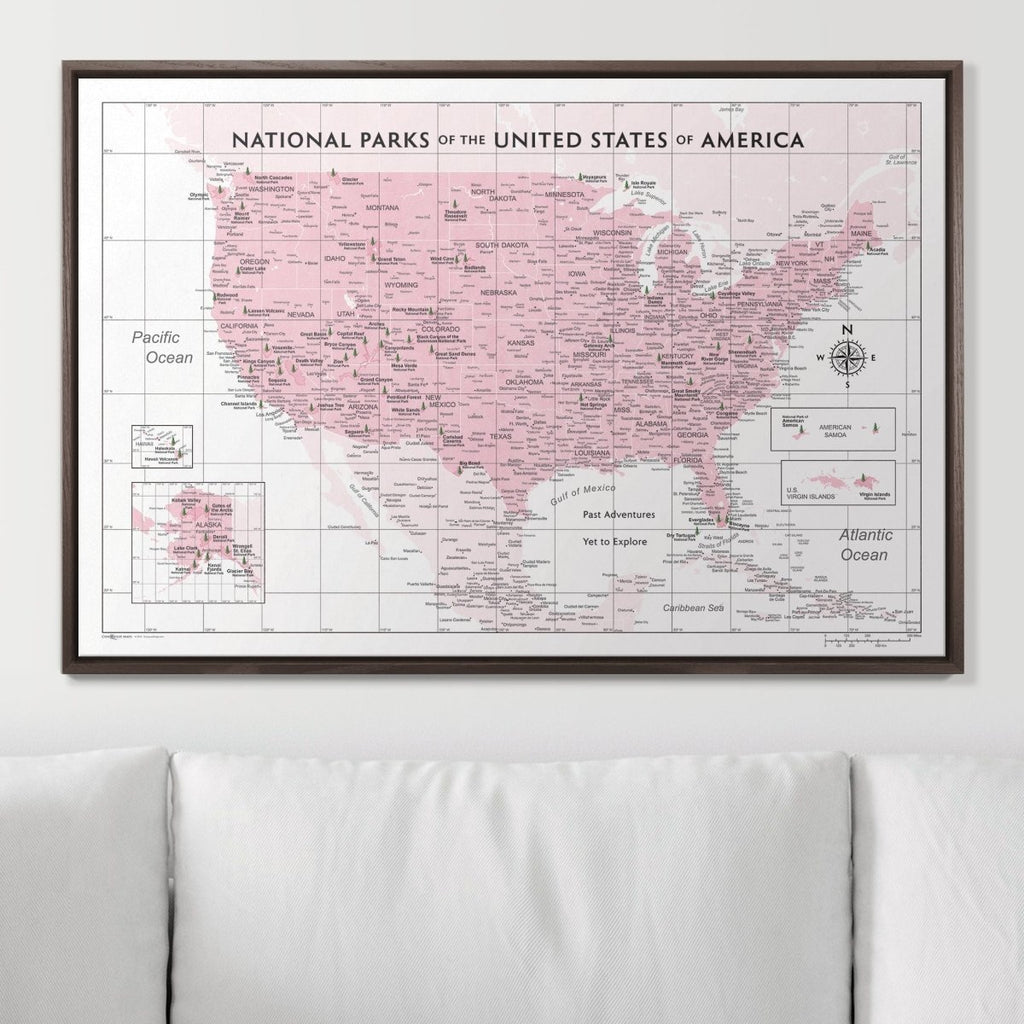Push Pin National Parks Map - Pink Color Splash - Pins Included! - Liza Pruitt