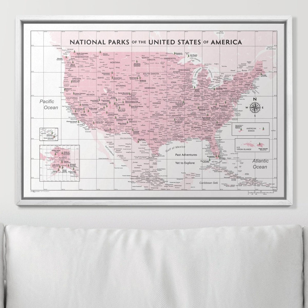 Push Pin National Parks Map - Pink Color Splash - Pins Included! - Liza Pruitt