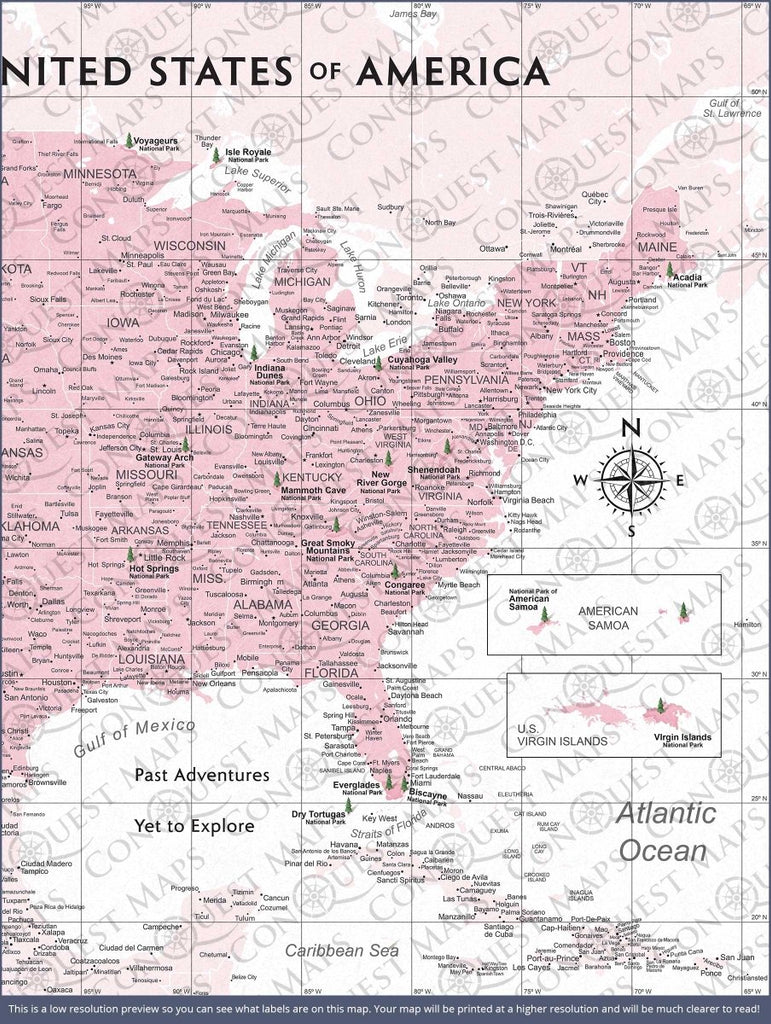 Push Pin National Parks Map - Pink Color Splash - Pins Included! - Liza Pruitt