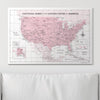 Push Pin National Parks Map - Pink Color Splash - Pins Included! - Liza Pruitt