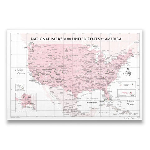 Push Pin National Parks Map - Pink Color Splash - Pins Included! - Liza Pruitt
