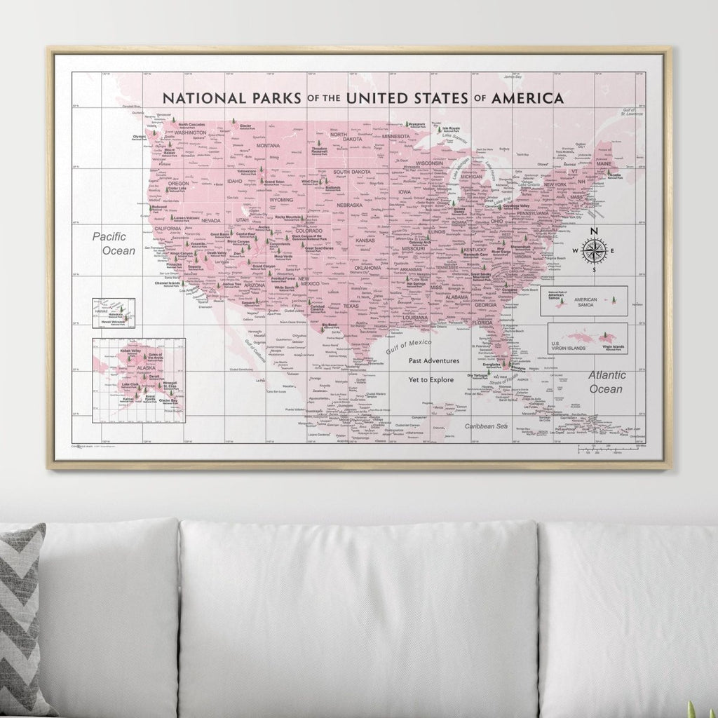 Push Pin National Parks Map - Pink Color Splash - Pins Included! - Liza Pruitt