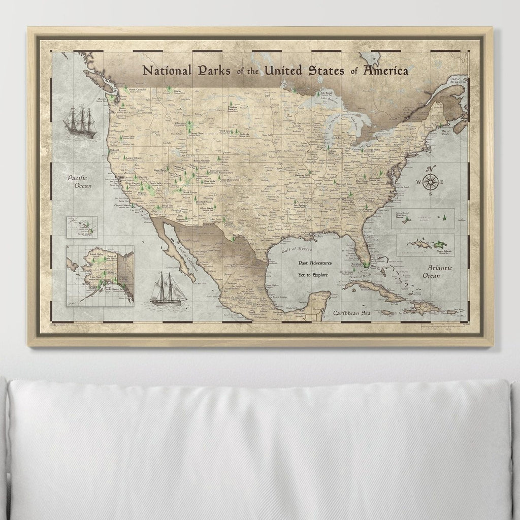 Push Pin National Parks Map - Rustic Vintage - Pins Included! - Liza Pruitt