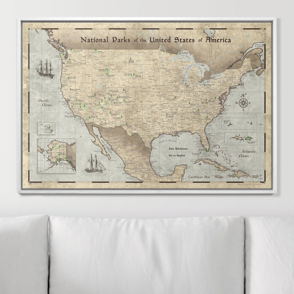 Push Pin National Parks Map - Rustic Vintage - Pins Included! - Liza Pruitt