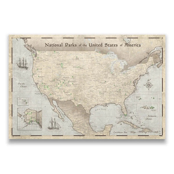 Push Pin National Parks Map - Rustic Vintage - Pins Included! - Liza Pruitt