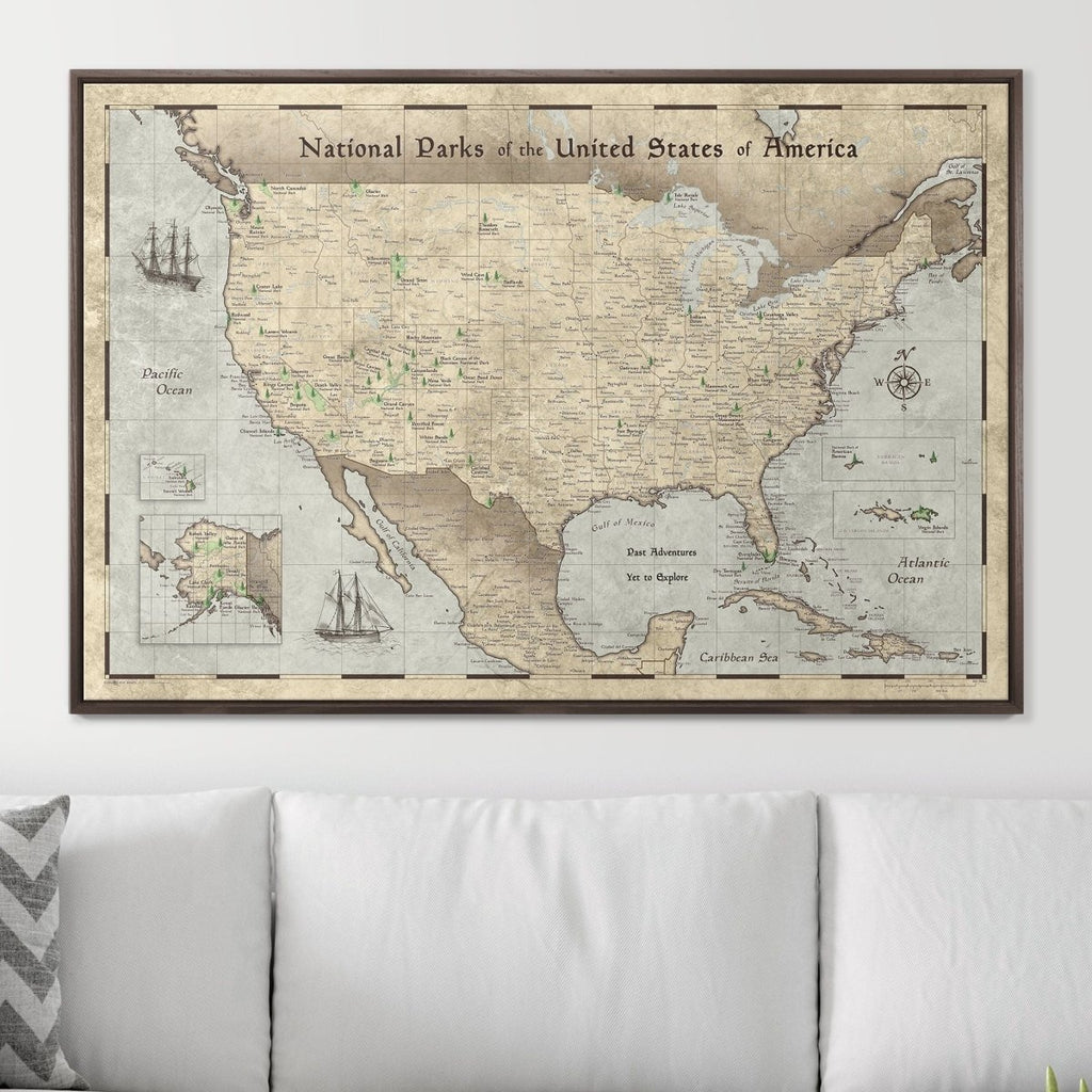 Push Pin National Parks Map - Rustic Vintage - Pins Included! - Liza Pruitt