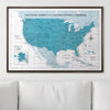 Push Pin National Parks Map - Teal Color Splash - Pins Included! - Liza Pruitt