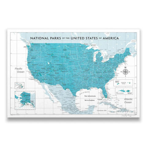 Push Pin National Parks Map - Teal Color Splash - Pins Included! - Liza Pruitt