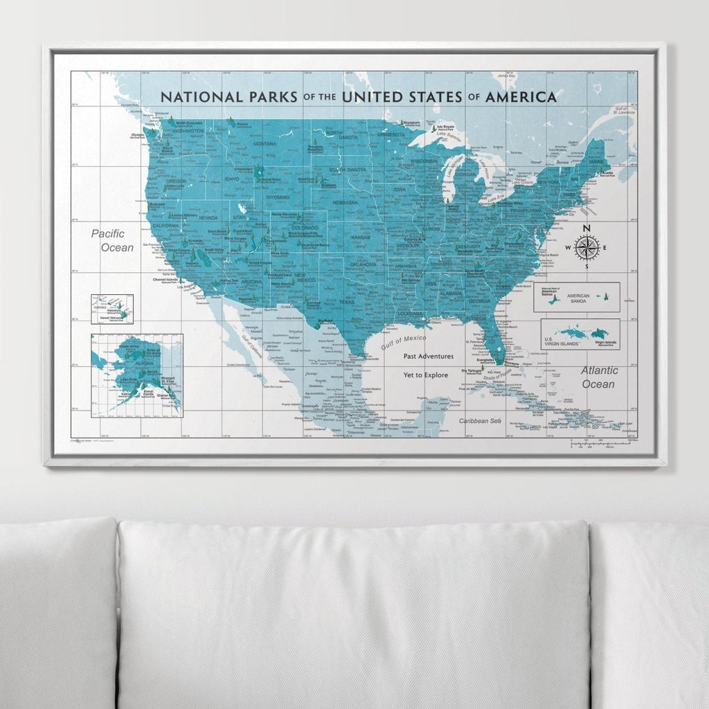 Push Pin National Parks Map - Teal Color Splash - Pins Included! - Liza Pruitt