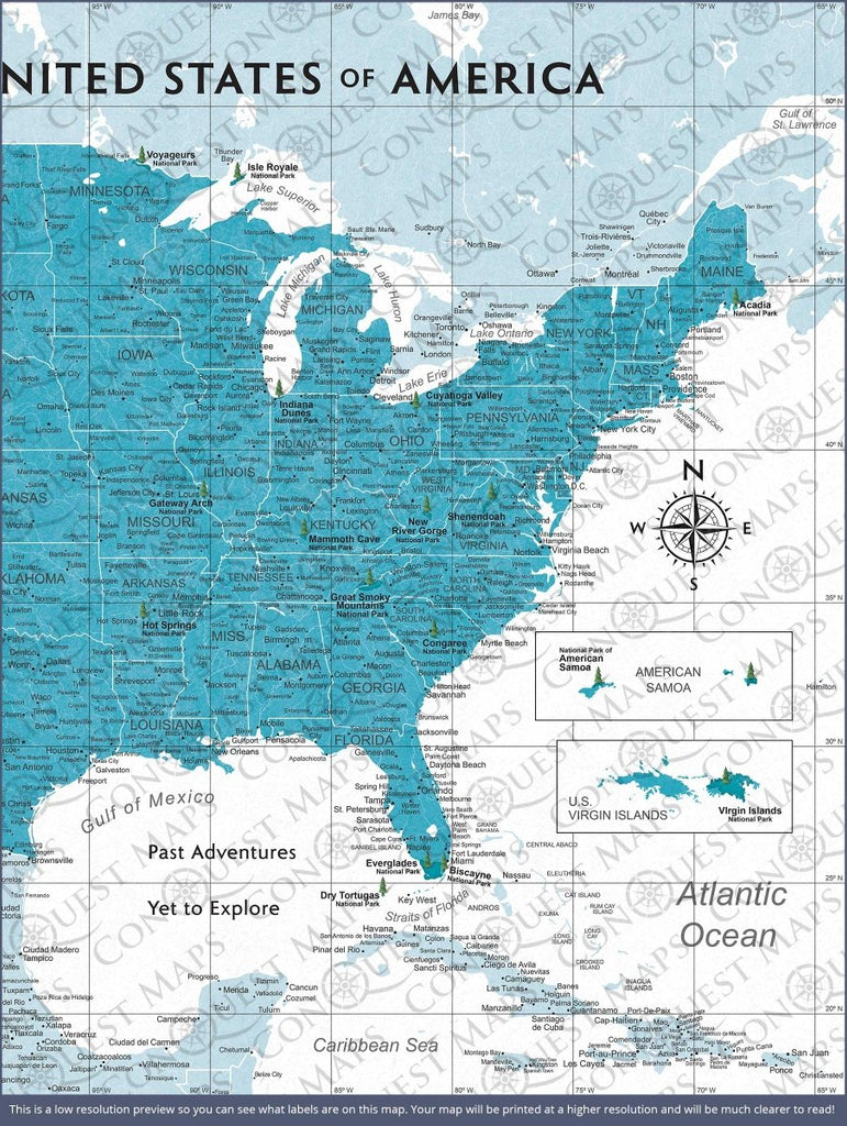 Push Pin National Parks Map - Teal Color Splash - Pins Included! - Liza Pruitt