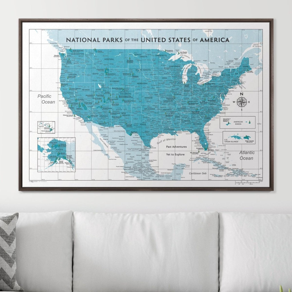 Push Pin National Parks Map - Teal Color Splash - Pins Included! - Liza Pruitt