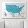 Push Pin National Parks Map - Teal Color Splash - Pins Included! - Liza Pruitt