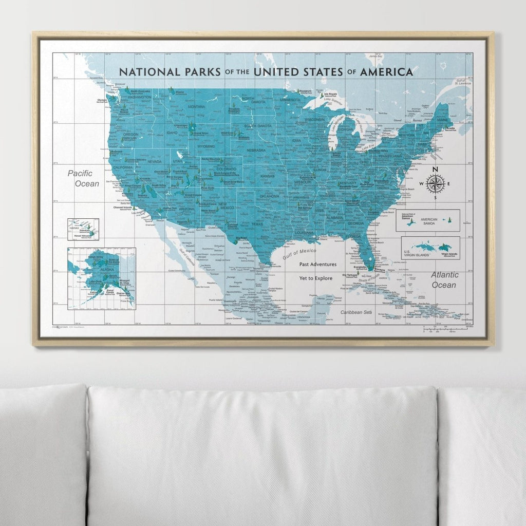 Push Pin National Parks Map - Teal Color Splash - Pins Included! - Liza Pruitt