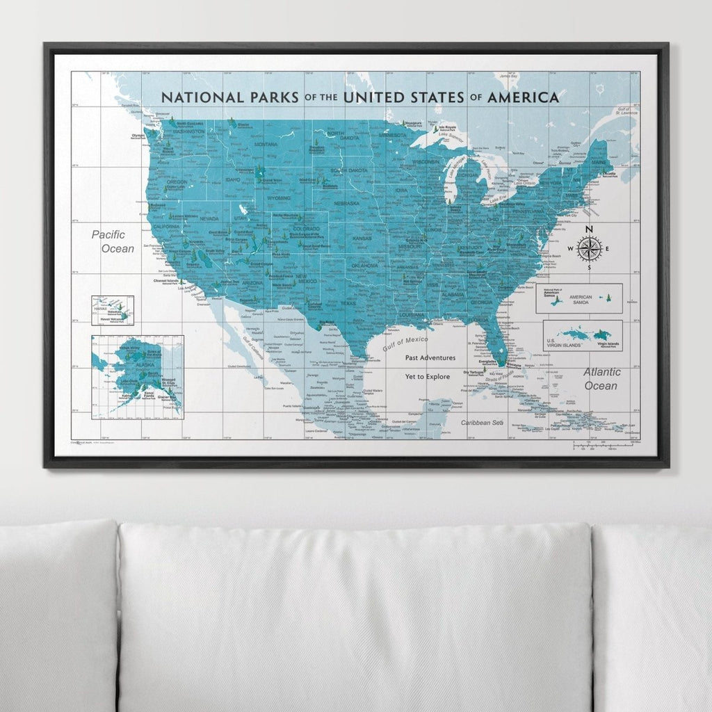 Push Pin National Parks Map - Teal Color Splash - Pins Included! - Liza Pruitt
