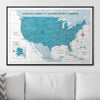 Push Pin National Parks Map - Teal Color Splash - Pins Included! - Liza Pruitt