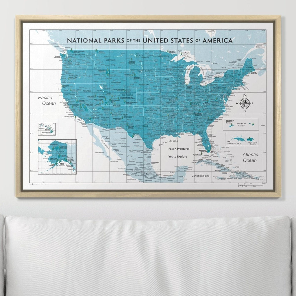 Push Pin National Parks Map - Teal Color Splash - Pins Included! - Liza Pruitt