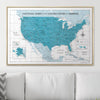 Push Pin National Parks Map - Teal Color Splash - Pins Included! - Liza Pruitt