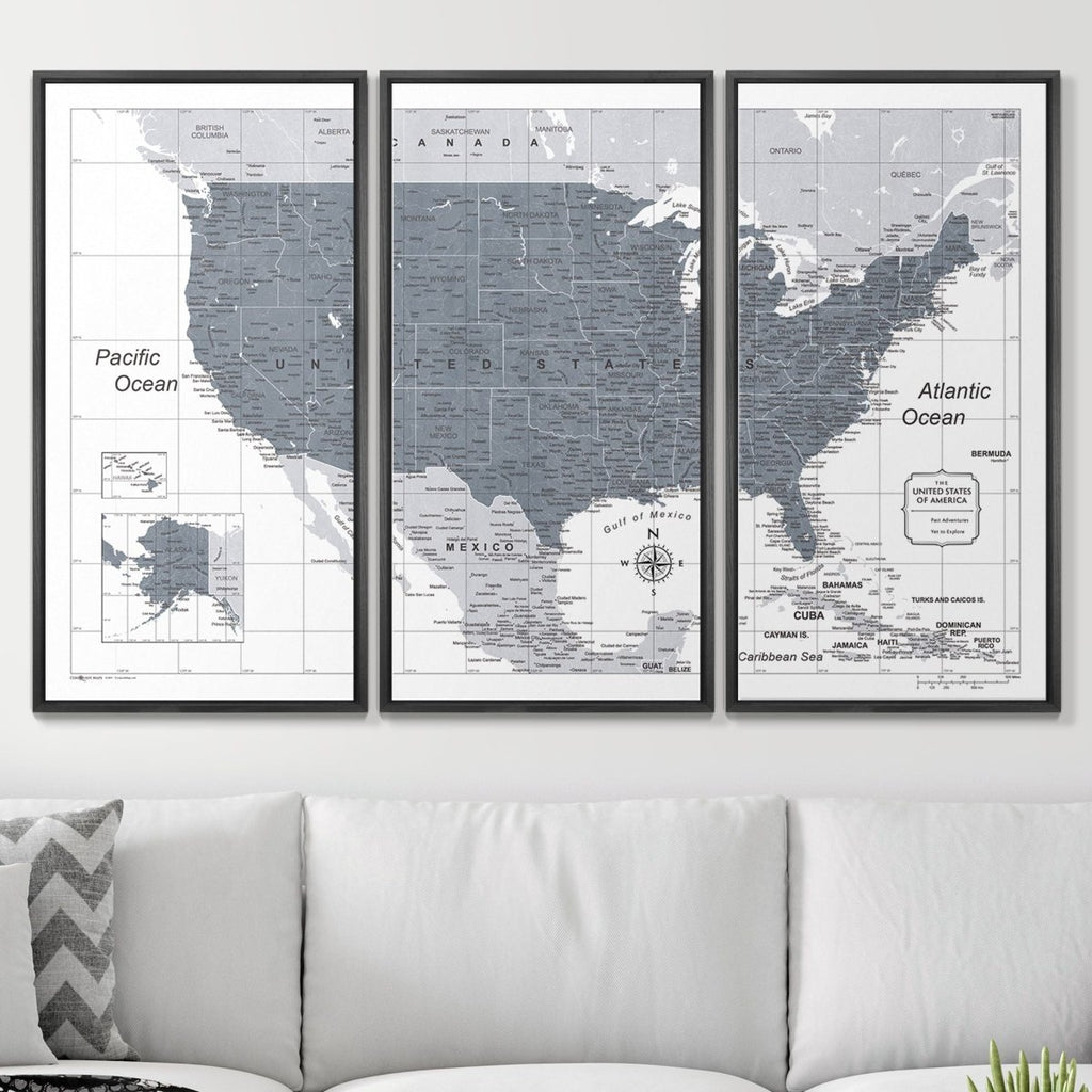 Push Pin USA Map Pin Board - Dark Gray Color Splash - Pins Included! - Liza Pruitt