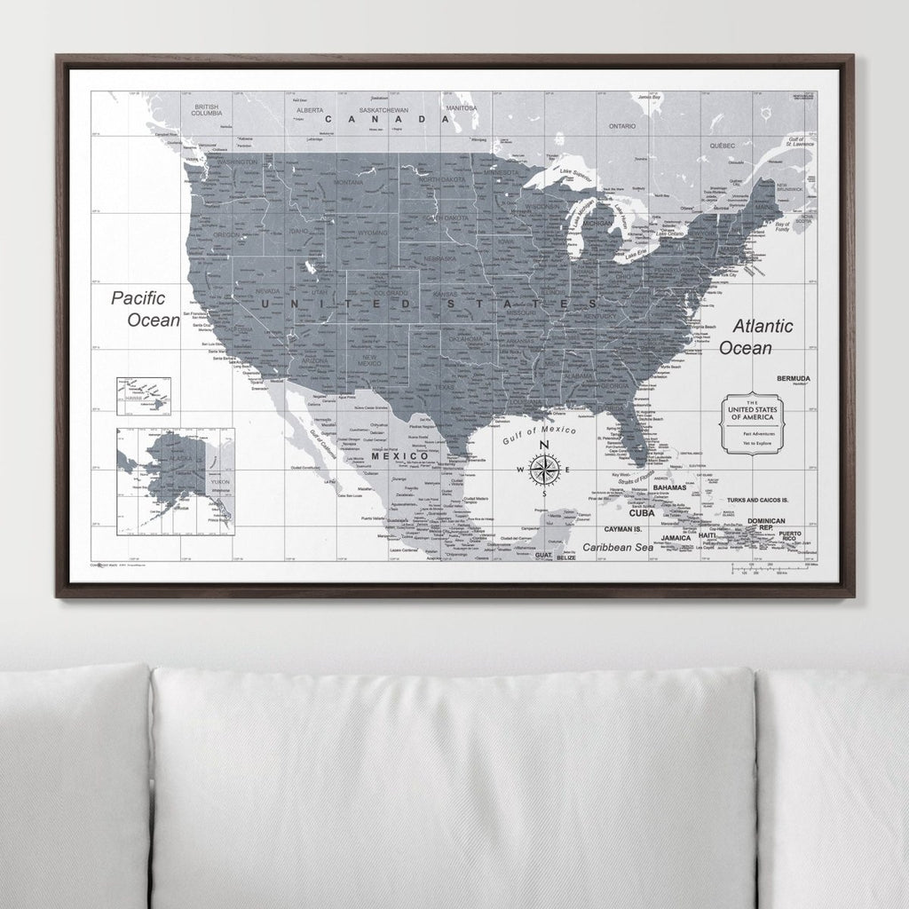 Push Pin USA Map Pin Board - Dark Gray Color Splash - Pins Included! - Liza Pruitt