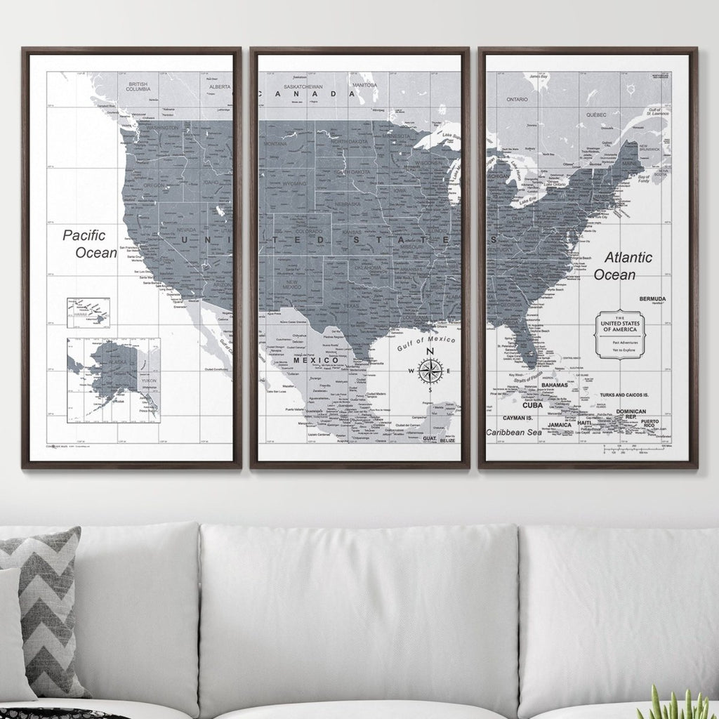 Push Pin USA Map Pin Board - Dark Gray Color Splash - Pins Included! - Liza Pruitt