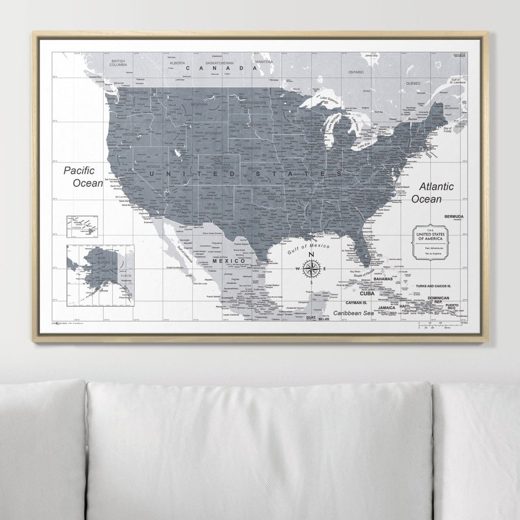 Push Pin USA Map Pin Board - Dark Gray Color Splash - Pins Included! - Liza Pruitt