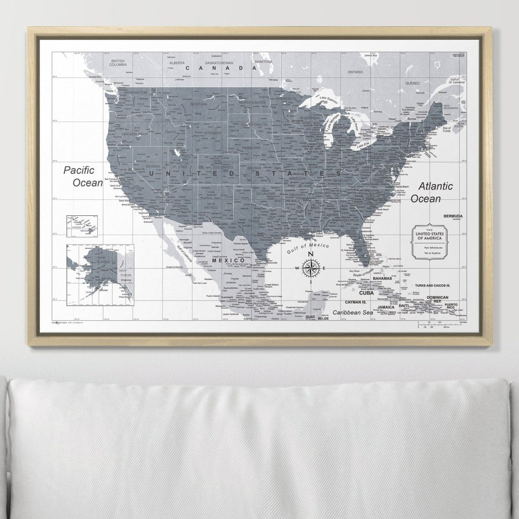 Push Pin USA Map Pin Board - Dark Gray Color Splash - Pins Included! - Liza Pruitt