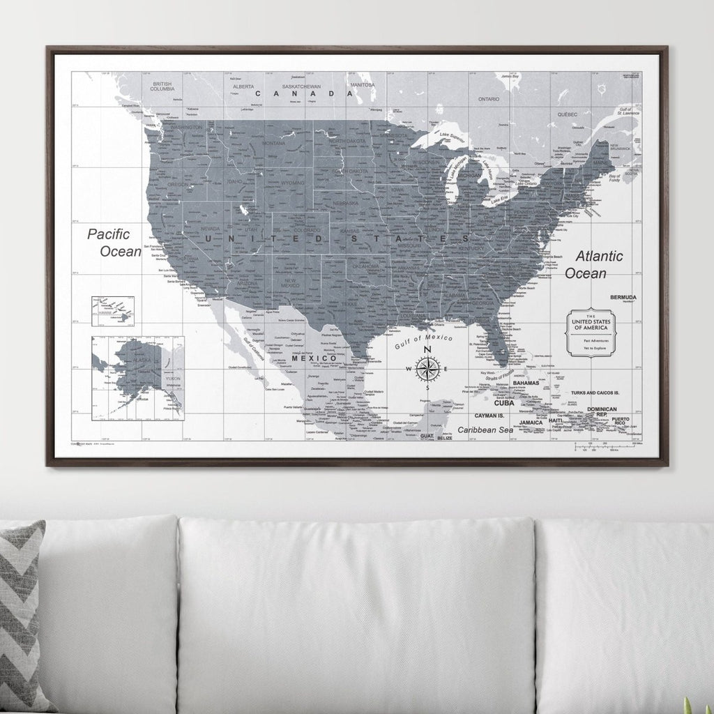 Push Pin USA Map Pin Board - Dark Gray Color Splash - Pins Included! - Liza Pruitt